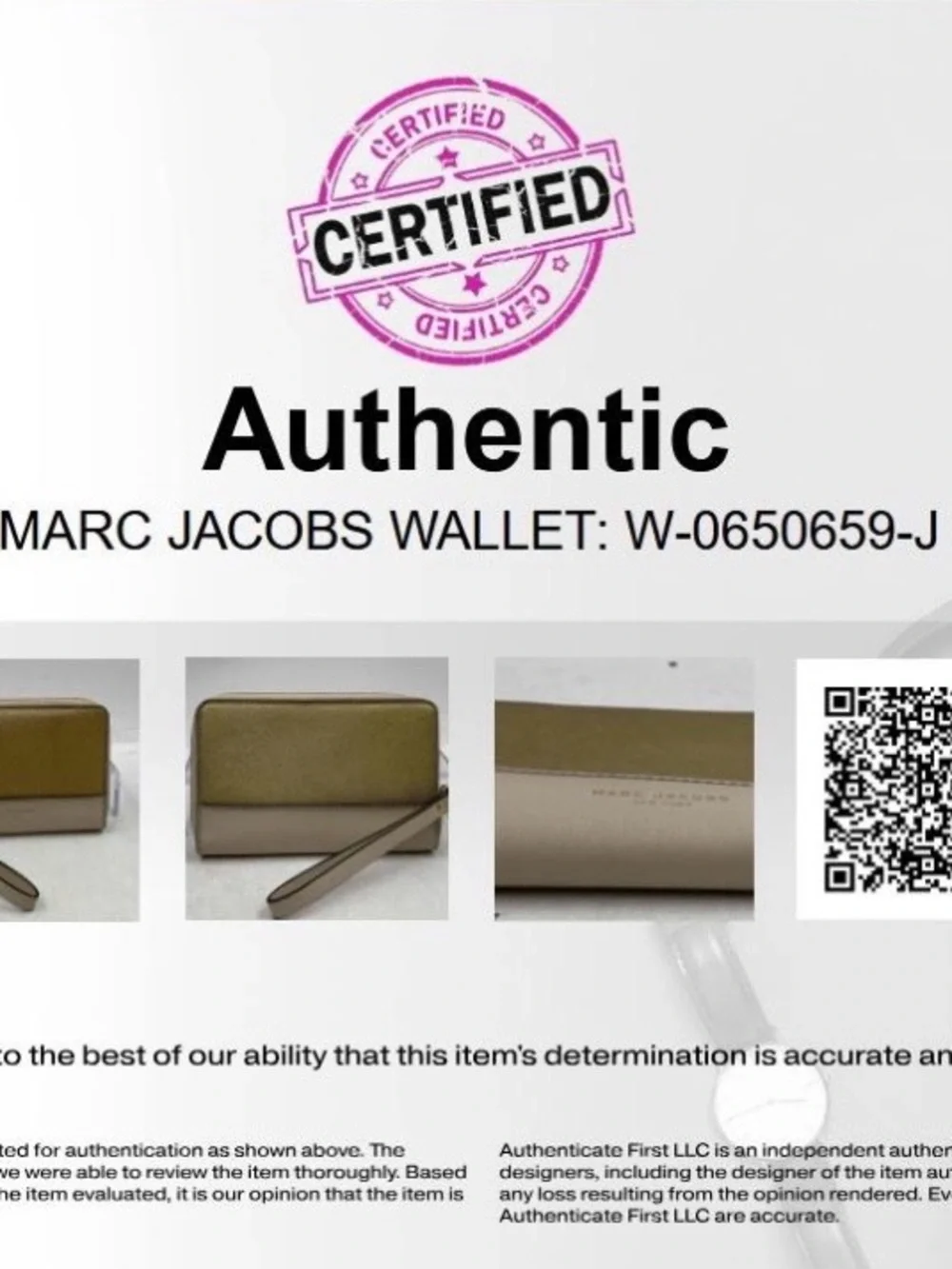 Marc Jacobs Gold / off White Zip around Wallet Wristlet EUC Verified Authentic